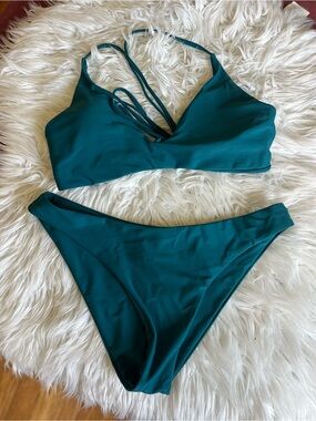 ZAFUL Teal Bikini Set Size L Strappy Back High Cut Two Piece Swimsuit Beachwear